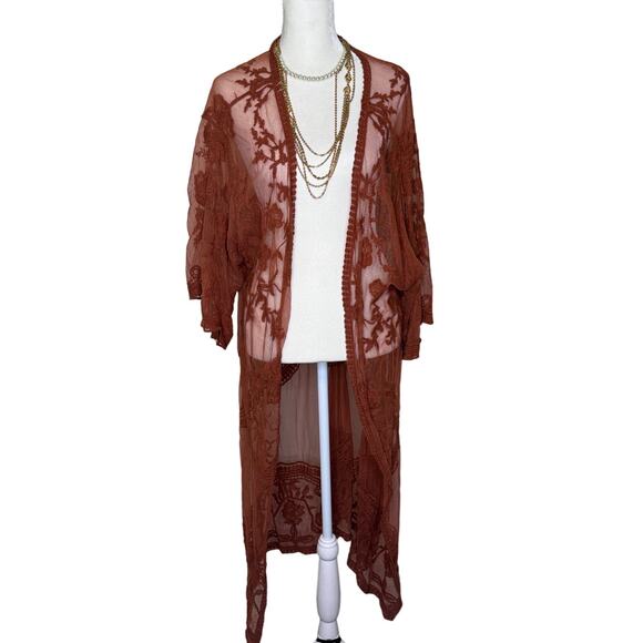 DIZZY GAL Boutique Rust Burnt Orange Bohemian Boho Eclectic Duster Size: Large - Picture 2 of 4